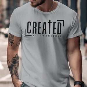 Erstellt mit einem Zweck Kurzarm-T-Shirt, christlicher Vatertagsgeschenk-T-Shirt, Papa-Geschenk, christlicher Herrenhemd, Herren-T-Shirt