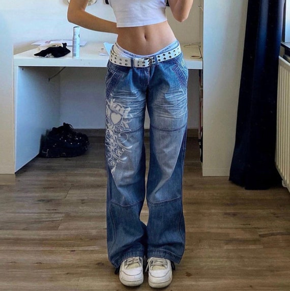 Jeans larghi Y2K stampati Jeans a vita bassa da donna 2022