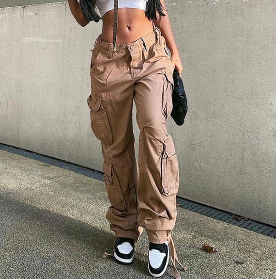 Vintage Cargo Pants Baggy Jeans Donna Moda 90s Streetwear Tasche Gamba  Larga Vita Alta Dritto Y2k Denim Pantaloni Tuta -  Italia