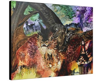 Smaug in Flames Print Canvas
