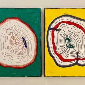 Tree Cross Section - Oil Pastel - Green and Yellow