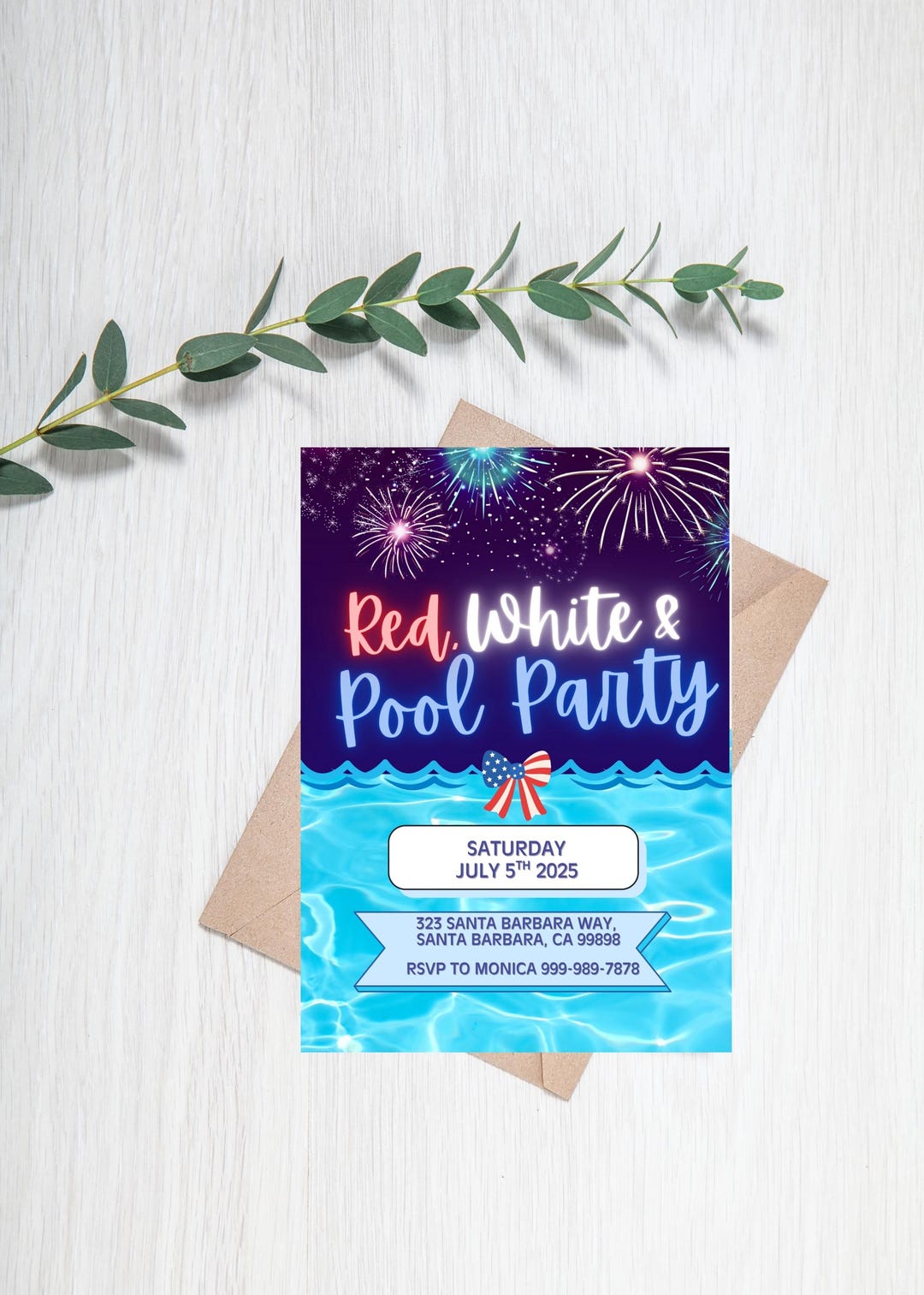 Red White and Pool Party Invitation | Digital 4th of July Pool Party ...