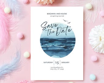 Save the Date Beach Wedding Invitation | Custom Beach Theme | Tropical Save the Date | Destination Wedding Card | Simple Digital Invite