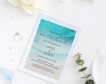 On The Beach Wedding Invitation | Editable Coastal Wedding Invite | Tropical Destination Wedding Digital Download | Instant Download