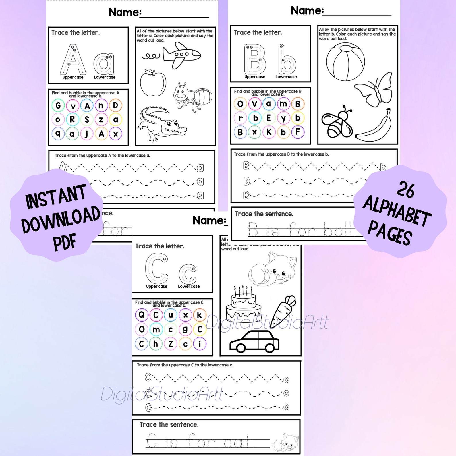 Alphabet Worksheet: 26 Letter Tracing Pages (PDF) Etsy Alphabet Worksheet: 26 Letter Tracing Pages (PDF) Etsy