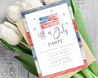 4th of July Party Invitation | Digital Patriotic BBQ Invite | Editable Red White and Blue Summer Cookout Template | Printable Invite