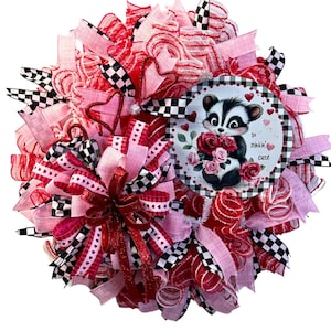 So Stinkin Cute Valentine&#39;s Day Wreath, Handmade Pink & Red Deco Mesh Door Decor with Heart and Ribbon Accents