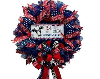 Patriotic Farmhouse Cow Wreath