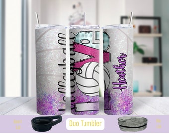 Love Volleyball Tumbler - Glitter Effect, Unique Design for Women, Senior Night or 8th Grade Night Gift