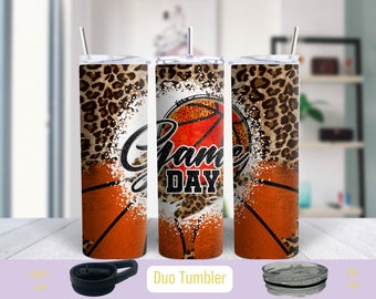 Game Day Basketball Tumbler - Sports Cup, Gift for Women, Cheetah Print Cup