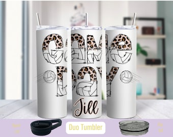 Volleyball Game Day Tumbler - Cheetah Print and Volleyball Tumbler,  Gift for Women, Senior Night or 8th Grade Night Gift