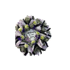 Elegant Welcome Wreath – Purple & Green Floral Door Décor for Home