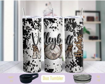 Volleyball Mom Tumbler - Cowprint Background, Playful Design, Gift for Women