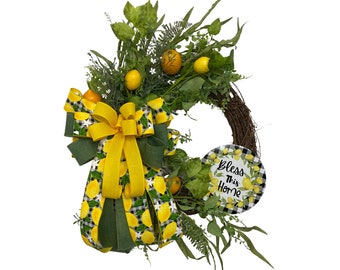 Lemon Wreath, Lemon Wall Decor, Summer Decor, Summer Lemon Wall Decor, Bless This Home Lemon Wreath