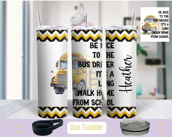 School Bus Driver Tumbler - Chevron Pattern, Appreciation Gift