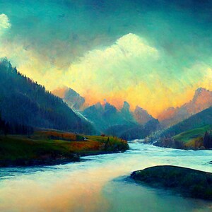 Radiant River | Nature Wall Art | Midjourney Art