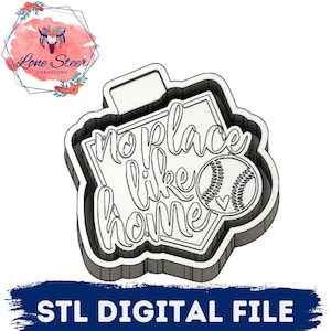 May include: A black and white digital file for a 3D printed baseball-themed home plate sign that reads "No place like home".