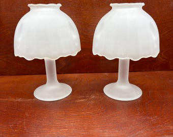 Frosted Glass Fairy Lamp Set of 2 Tea Light Candle Holders Vintage