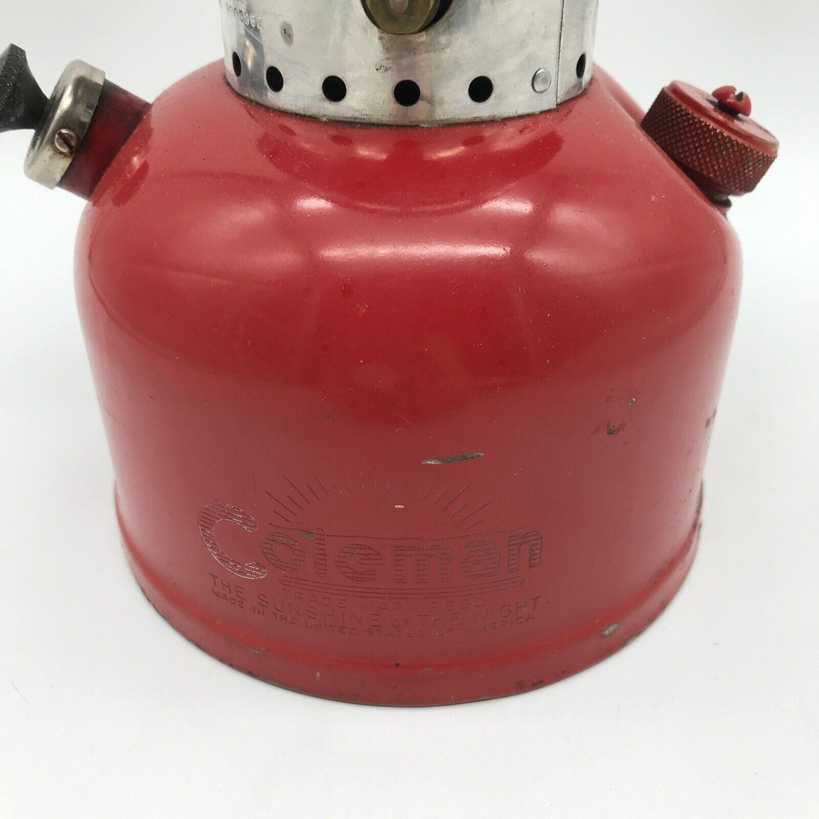Red Coleman 200A Camping Lantern 1954 W/1930s Pyrex Globe Etched