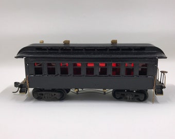 Wood Train Coach Passenger Car HO Scale Black Red Windows
