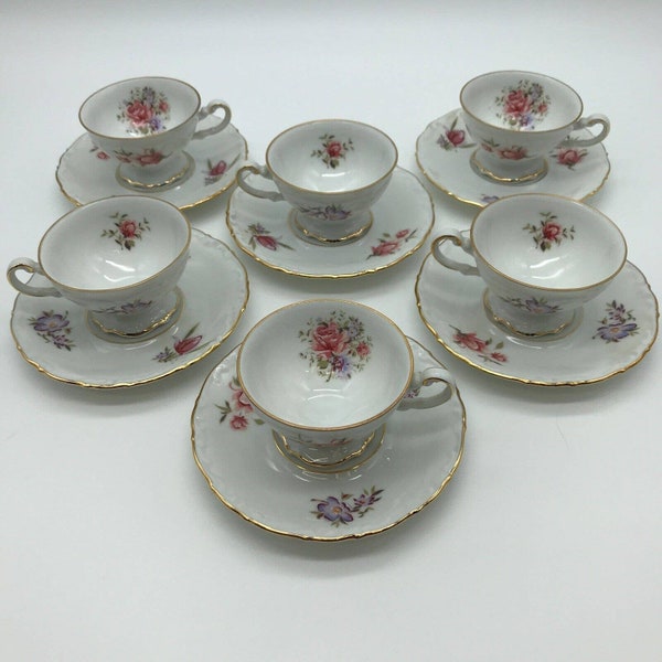 Hertel Jacob HEJ34 Pastel Floral Mini Tea Cups Saucers Bavaria Germany set of 6