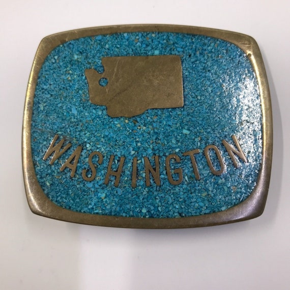 Washington Belt Buckle Bronze Turquoise Vintage