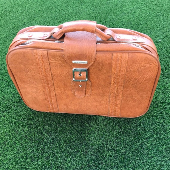 World Traveler Faux Leather Suitcase Luggage Camel