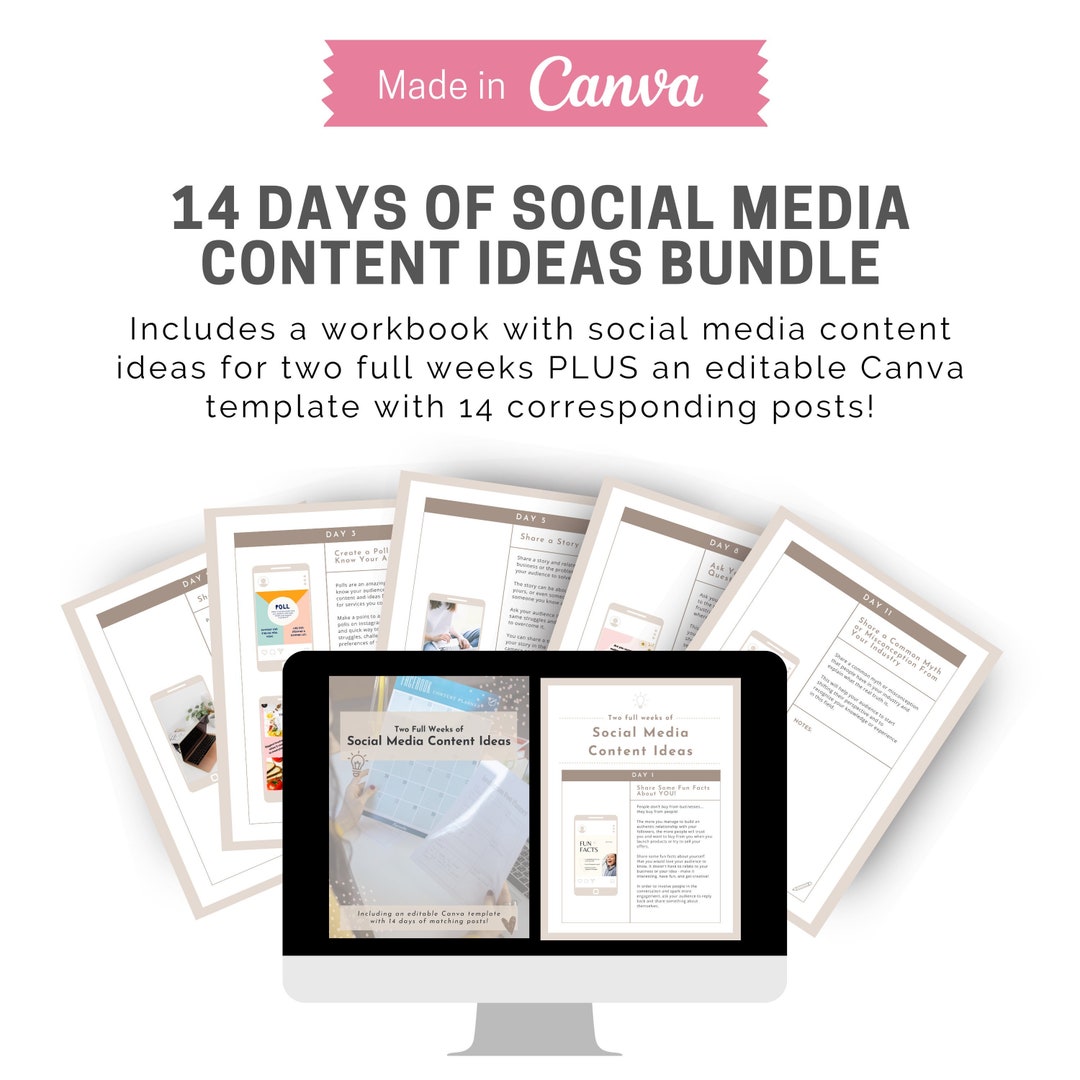 Social Media Content Bundle INSTANT DOWNLOAD Content Ideas Workbook