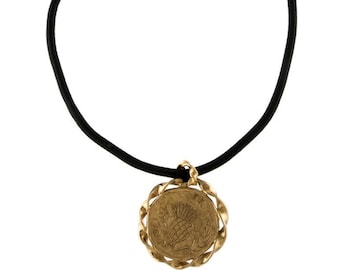 Vintage Yves Saint Laurent Thistle Medallion Pendant Necklace, 1980s, YSL vintage necklace, YSL vintage gold tone pendant, YSL 80s