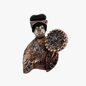 Vintage Nettie Rosenstein Asian Princess Geisha Woman Figural Rhinestone Brooch, 1960s