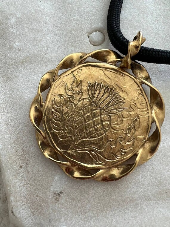 Vintage Yves Saint Laurent Thistle Medallion Pend… - image 8