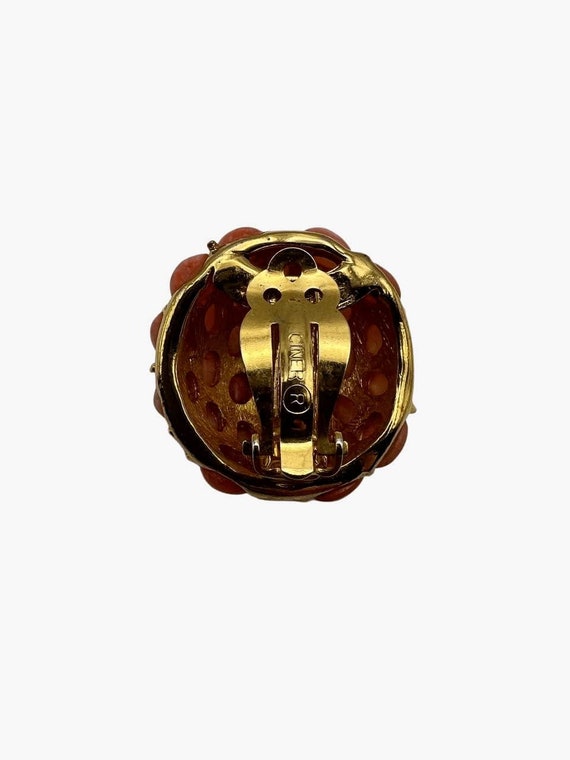 Vintage Ciner hemisphere coral bead clip-on earri… - image 7