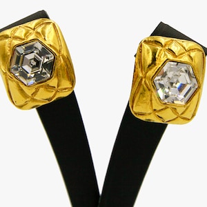 Vintage Signed Chanel Geometric Strass Clip-On Earrings, 1970s