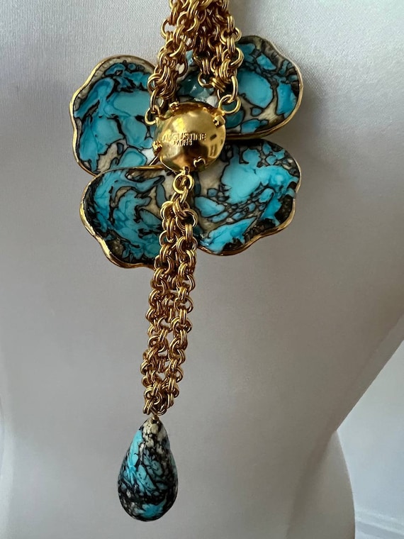 Vintage Augustine Gripoix Turquoise Glass Flower … - image 6