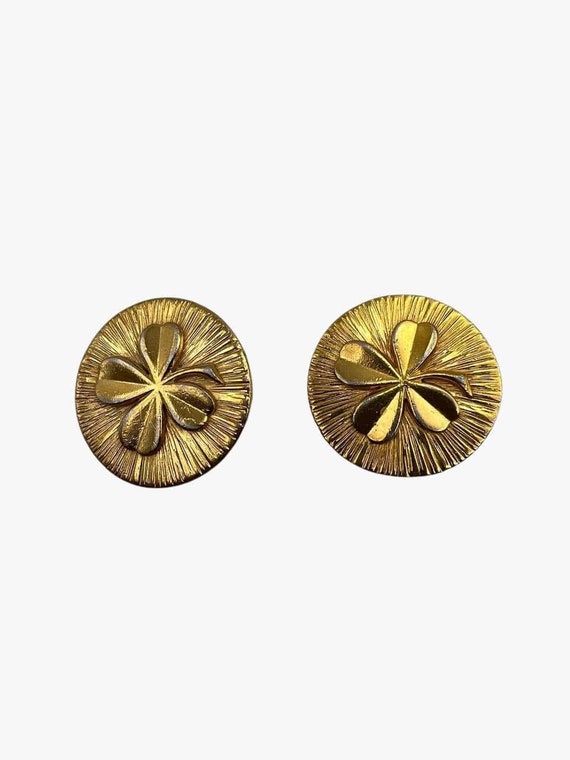 Vintage Chanel Gold Plated Clover Clip-on Earrings 1960s 