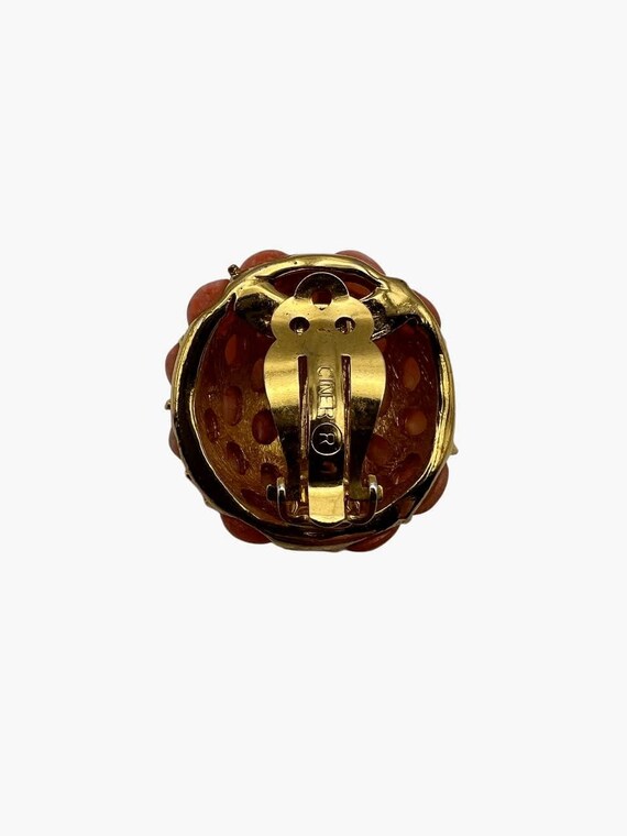 Vintage Ciner hemisphere coral bead clip-on earri… - image 2