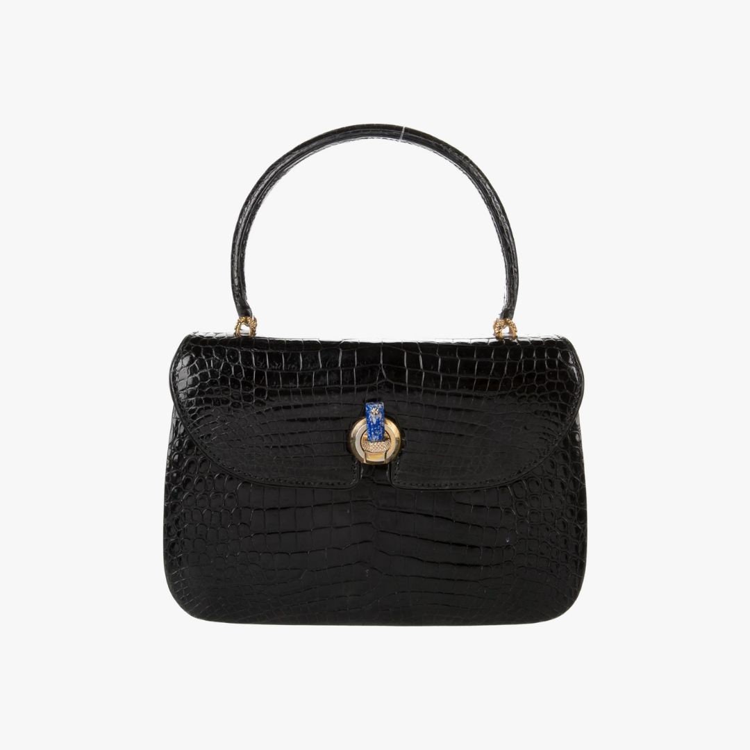 Gucci Crocodile Leather Vintage Handle Bag, 1970s, Exotic Leather Vintage Black Luxury Hand Bag