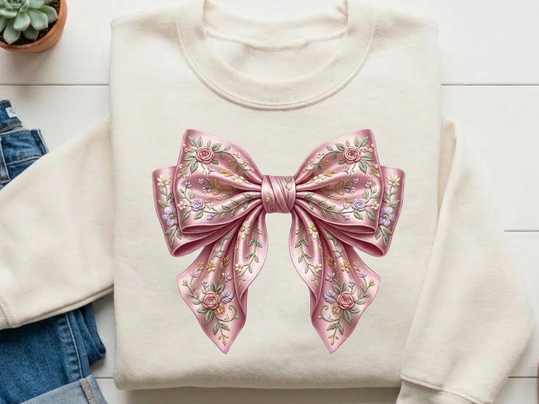 Bow Rosa Embroidered Floral Bow PNG, Bow Rosa Clipart Png, Bow Png, Coquette Png ...