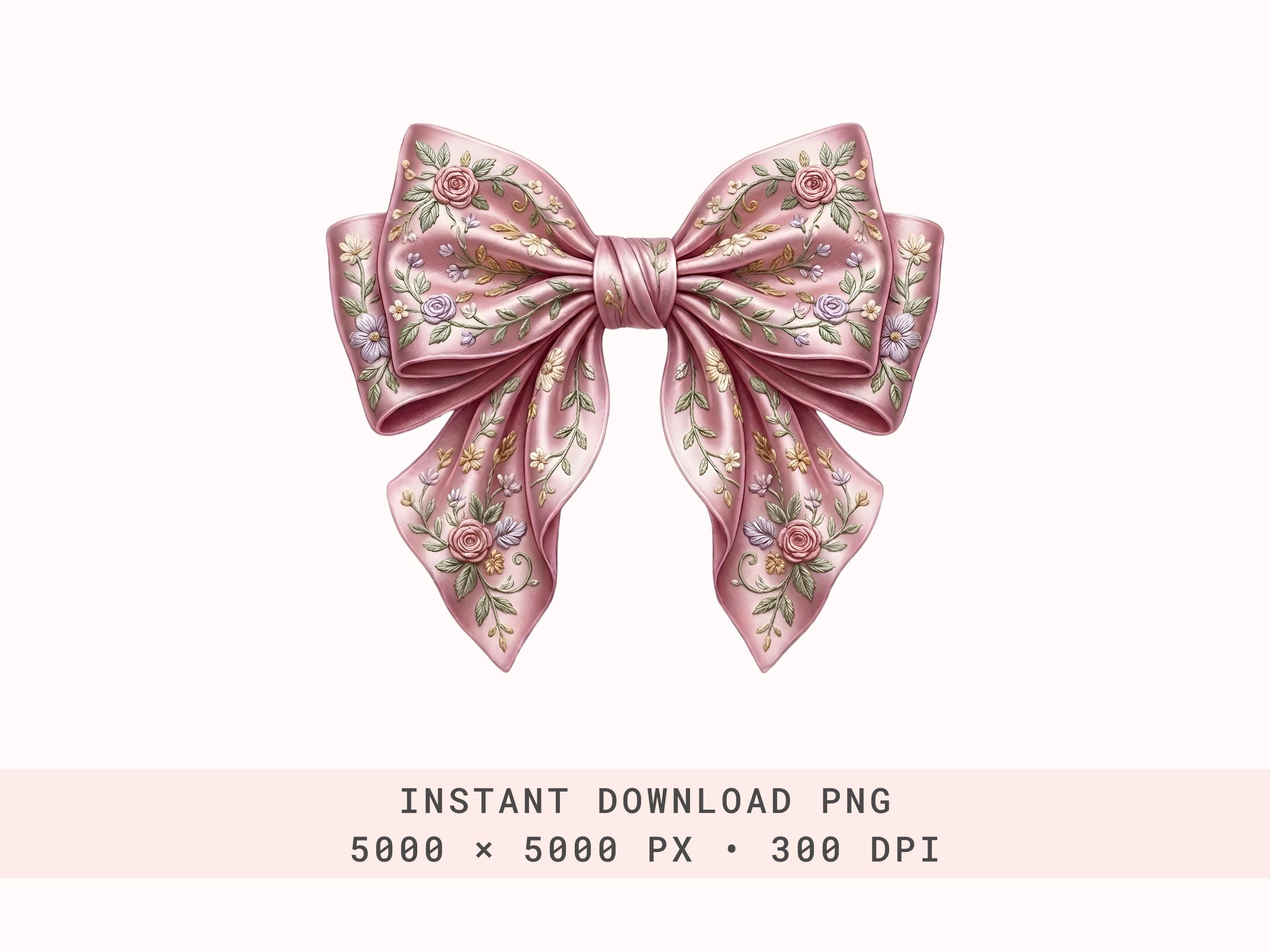 Bow Rosa Embroidered Floral Bow PNG, Bow Rosa Clipart Png, Bow Png, Coquette Png ...