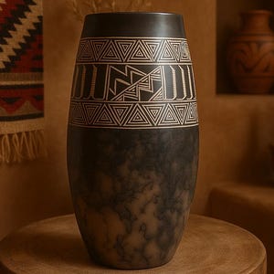 Native American Feather Pottery Vase Representing Friendship