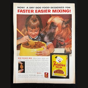 1963 Friskies Dog Food Magazine Ad | Nostalgia Decor | Retro Wall Art
