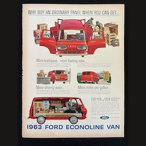 1963 Ford Ecoline Vintage Magazine Ad | Nostalgia Decor | Retro Wall Art