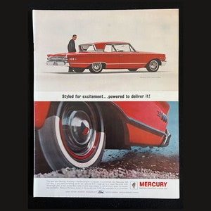 1963 Ford Mercury Vintage Magazine Ad | Nostalgia Decor | Retro Wall Art
