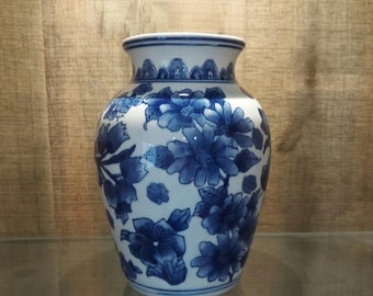 Vintage Asian Blue and White Porcelain Vase