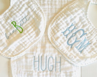 Monogrammed and Personalized Baby Soft Muslin Bib and Burp Cloth, Perfect Baby Shower Gift FREE SHIPPING