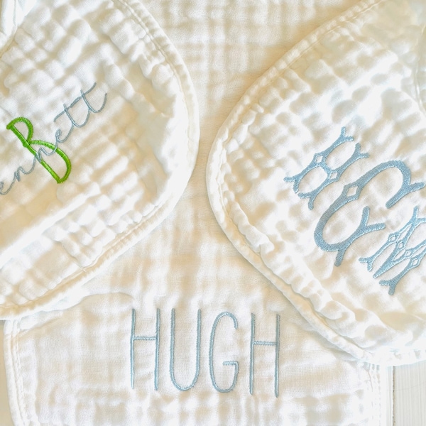 Monogrammed and Personalized Baby Soft Muslin Bib and Burp Cloth, Perfect Baby Shower Gift FREE SHIPPING