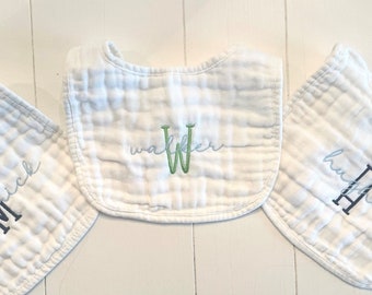 Monogrammed and Personalized Baby Soft Muslin Bib and Burp Cloth, Perfect Baby Shower Gift FREE SHIPPING