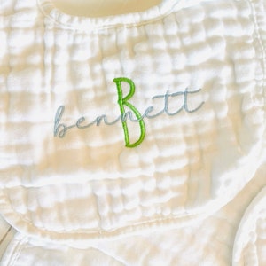 Monogrammed and Personalized Baby Soft Muslin Bib and Burp Cloth, Perfect Baby Shower Gift FREE SHIPPING image 2