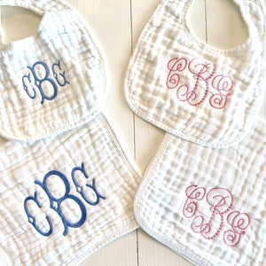 Monogrammed and Personalized Baby Soft Muslin Bib and Burp Cloth, Perfect Baby Shower Gift FREE SHIPPING image 5