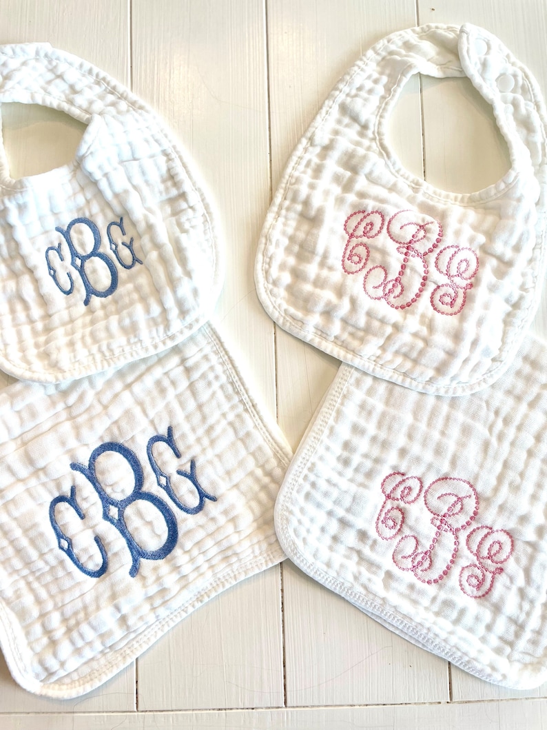 Monogrammed and Personalized Baby Soft Muslin Bib and Burp Cloth, Perfect Baby Shower Gift FREE SHIPPING image 5